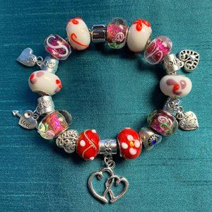 Murano and Tibetian Silver Hearts Bracelet